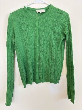 Sezane Bright Green Cable Knit Button Cardigan